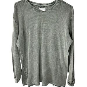 We the Free Free People Green Distressed Lagenlook Boho Long Sleeved Oversized T